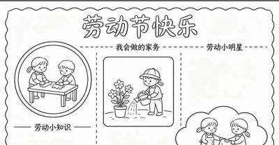 五一劳动节手抄报黑白线稿 - 图画吧TUHUABA