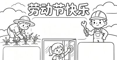 五一劳动节手抄报黑白线稿 - 图画吧TUHUABA