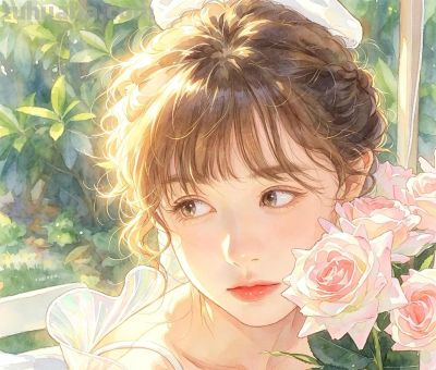 元气春日限定少女水彩头像 - 图画吧TUHUABA