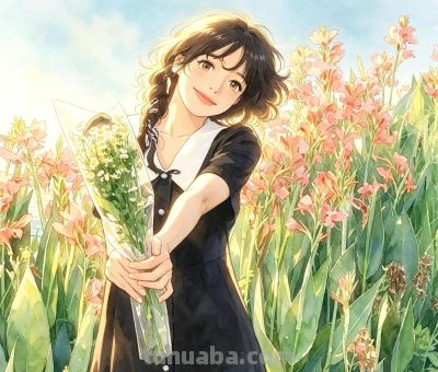 元气春日限定少女水彩头像 - 图画吧TUHUABA