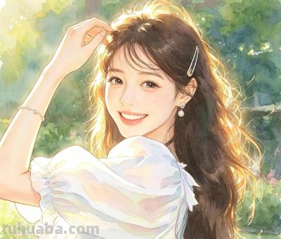 元气春日限定少女水彩头像 - 图画吧TUHUABA