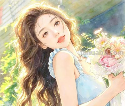 元气春日限定少女水彩头像 - 图画吧TUHUABA