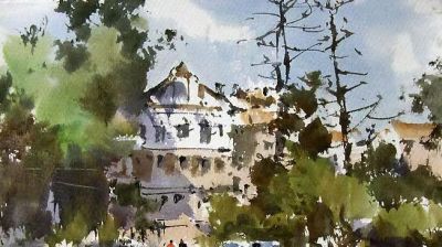 每日一画 | 洋楼藏翠衔云影 街色洇光抱夏声——小洋楼·写意水彩 - 图画吧TUHUABA