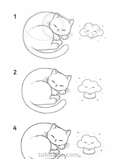 原来画猫咪，这么简单，带有过程，临摹学画 - 图画吧TUHUABA