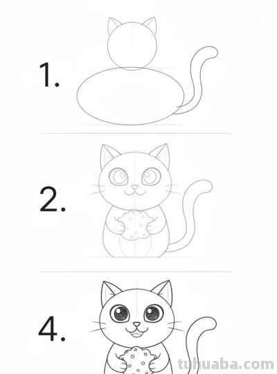 原来画猫咪，这么简单，带有过程，临摹学画 - 图画吧TUHUABA