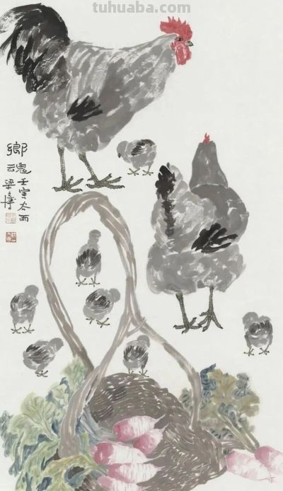 人物画名家梁文博笔下的花鸟家禽 - 图画吧TUHUABA