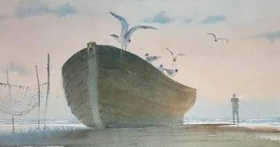 圣彼得堡国立艺术学院的副教授笔下水彩风景白云大海 - 图画吧TUHUABA