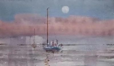 圣彼得堡国立艺术学院的副教授笔下水彩风景白云大海 - 图画吧TUHUABA