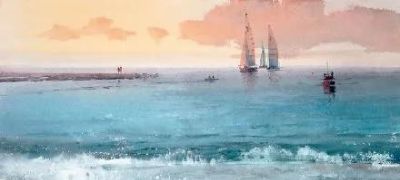 圣彼得堡国立艺术学院的副教授笔下水彩风景白云大海 - 图画吧TUHUABA