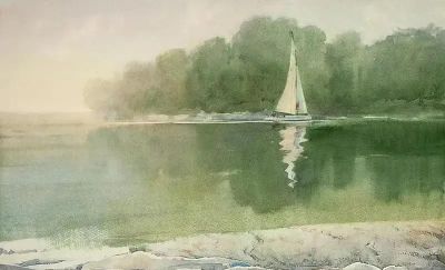 圣彼得堡国立艺术学院的副教授笔下水彩风景白云大海 - 图画吧TUHUABA