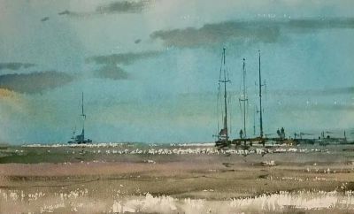 圣彼得堡国立艺术学院的副教授笔下水彩风景白云大海 - 图画吧TUHUABA