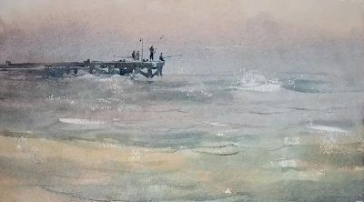 圣彼得堡国立艺术学院的副教授笔下水彩风景白云大海 - 图画吧TUHUABA