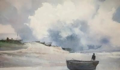 圣彼得堡国立艺术学院的副教授笔下水彩风景白云大海 - 图画吧TUHUABA