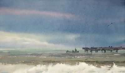 圣彼得堡国立艺术学院的副教授笔下水彩风景白云大海 - 图画吧TUHUABA