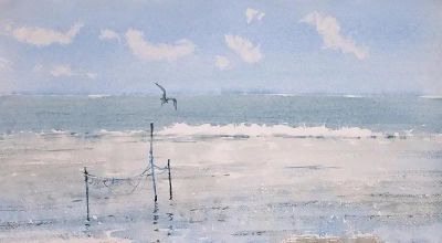 圣彼得堡国立艺术学院的副教授笔下水彩风景白云大海 - 图画吧TUHUABA