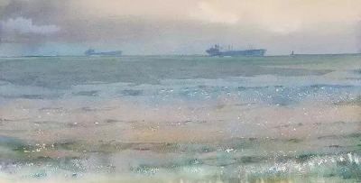 圣彼得堡国立艺术学院的副教授笔下水彩风景白云大海 - 图画吧TUHUABA