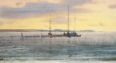 圣彼得堡国立艺术学院的副教授笔下水彩风景白云大海 - 图画吧TUHUABA