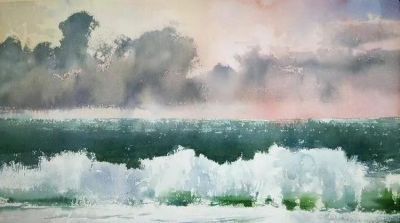 圣彼得堡国立艺术学院的副教授笔下水彩风景白云大海 - 图画吧TUHUABA