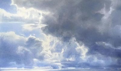 圣彼得堡国立艺术学院的副教授笔下水彩风景白云大海 - 图画吧TUHUABA