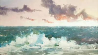 圣彼得堡国立艺术学院的副教授笔下水彩风景白云大海 - 图画吧TUHUABA