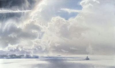 圣彼得堡国立艺术学院的副教授笔下水彩风景白云大海 - 图画吧TUHUABA