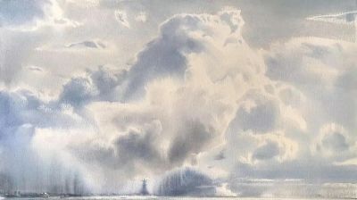 圣彼得堡国立艺术学院的副教授笔下水彩风景白云大海 - 图画吧TUHUABA