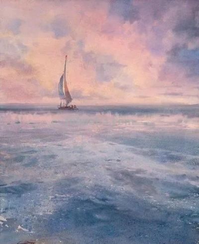 圣彼得堡国立艺术学院的副教授笔下水彩风景白云大海 - 图画吧TUHUABA