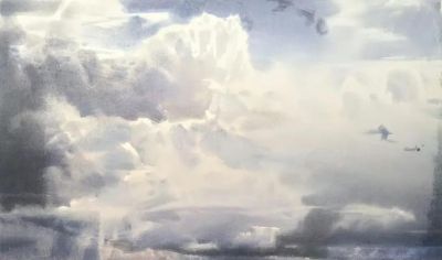 圣彼得堡国立艺术学院的副教授笔下水彩风景白云大海 - 图画吧TUHUABA