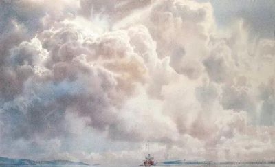 圣彼得堡国立艺术学院的副教授笔下水彩风景白云大海 - 图画吧TUHUABA