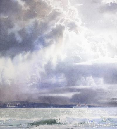 圣彼得堡国立艺术学院的副教授笔下水彩风景白云大海 - 图画吧TUHUABA