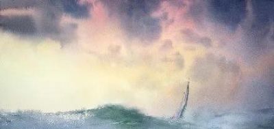 圣彼得堡国立艺术学院的副教授笔下水彩风景白云大海 - 图画吧TUHUABA