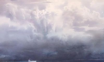 圣彼得堡国立艺术学院的副教授笔下水彩风景白云大海 - 图画吧TUHUABA