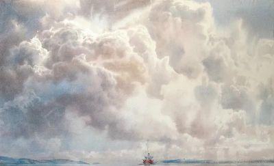 圣彼得堡国立艺术学院的副教授笔下水彩风景白云大海 - 图画吧TUHUABA