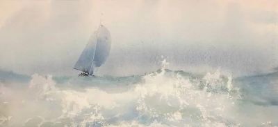 圣彼得堡国立艺术学院的副教授笔下水彩风景白云大海 - 图画吧TUHUABA