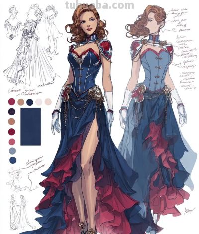 超英晚礼服设计插画 - 图画吧TUHUABA