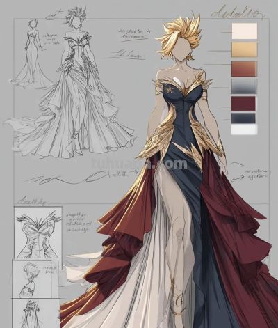 超英晚礼服设计插画 - 图画吧TUHUABA