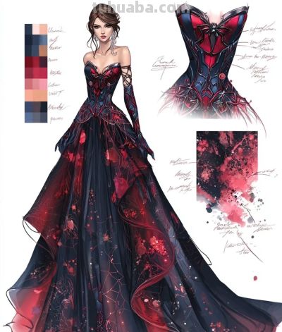 超英晚礼服设计插画 - 图画吧TUHUABA