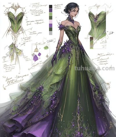 超英晚礼服设计插画 - 图画吧TUHUABA