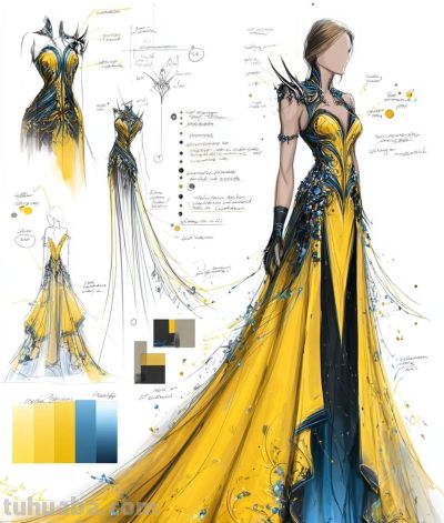 超英晚礼服设计插画 - 图画吧TUHUABA