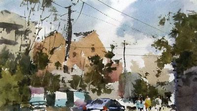 每日一画 | 树影闲移街陌上 风轻漫过旧时光——小街·写意水彩 - 图画吧TUHUABA