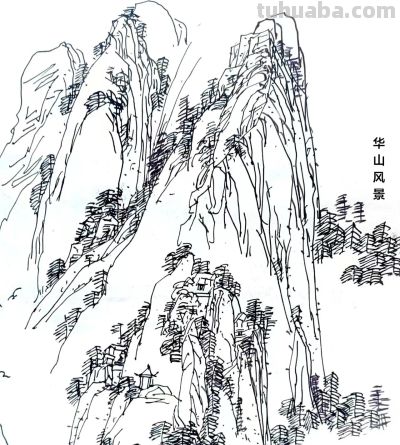 《峰峦叠嶂 壮美华山》（1）——孟潮华山速写作品欣赏 - 图画吧TUHUABA
