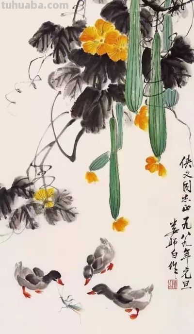 花下家禽闹春光，诗意盎然入画来 - 图画吧TUHUABA