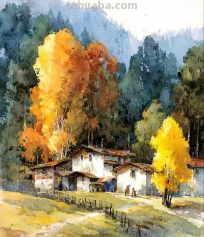 秋染山村 风里都是温柔的旧时光丨xiexie秋日水彩画分享 - 今日头条