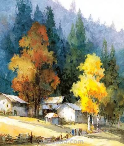 秋染山村 风里都是温柔的旧时光丨xiexie秋日水彩画分享 - 图画吧TUHUABA
