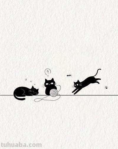 茜瓜简笔画调皮的小黑猫 - 图画吧TUHUABA