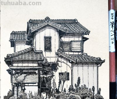 不堆细节，这种排线方式，才是建筑速写的高级解法！ - 图画吧TUHUABA