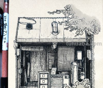 不堆细节，这种排线方式，才是建筑速写的高级解法！ - 图画吧TUHUABA