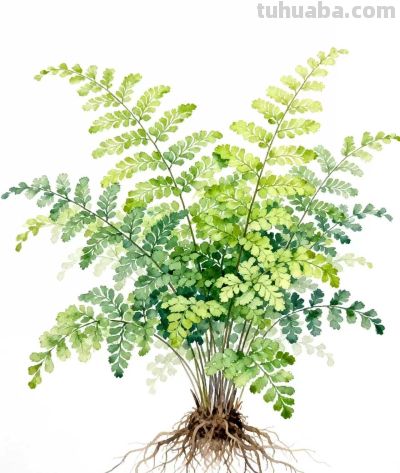 水彩画｜铁线蕨 - 图画吧TUHUABA