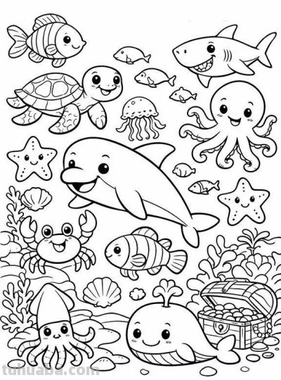 119个海洋动物简笔画线稿图，你捡到宝贝了 - 图画吧TUHUABA