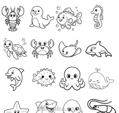 119个海洋动物简笔画线稿图，你捡到宝贝了 - 图画吧TUHUABA